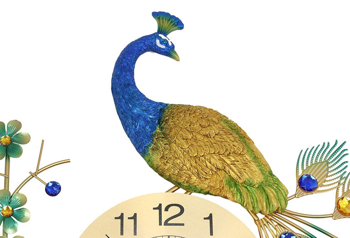 Ebros 29" High Large Peacock Iris Colorful Gold Plated Metal Wall Clock Analog
