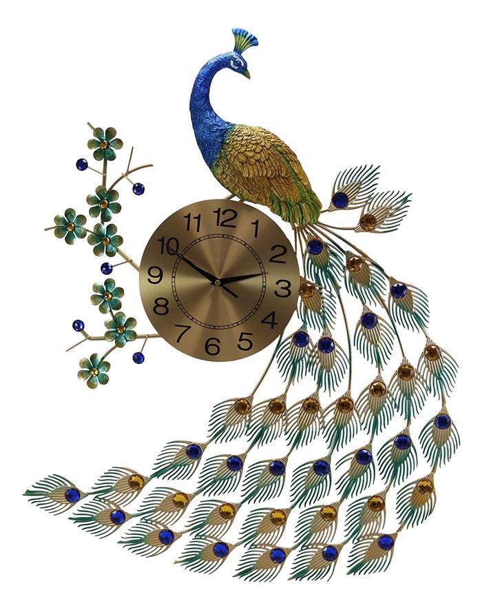 Ebros 29" High Large Peacock Iris Colorful Gold Plated Metal Wall Clock Analog