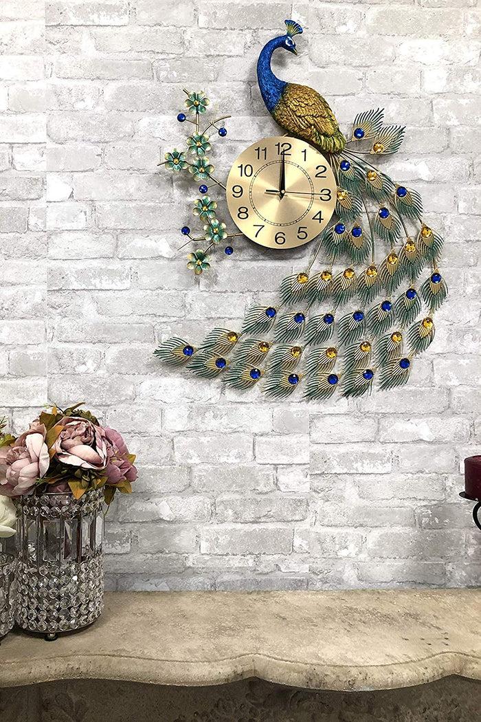 Ebros 29" High Large Peacock Iris Colorful Gold Plated Metal Wall Clock Analog