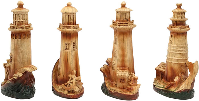 Ebros 3.5"Tall Marine Scenic Lighthouse By The Ocean Set Of 4 Miniature Figurine