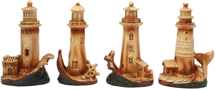 Ebros 3.5"Tall Marine Scenic Lighthouse By The Ocean Set Of 4 Miniature Figurine