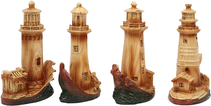 Ebros 3.5"Tall Marine Scenic Lighthouse By The Ocean Set Of 4 Miniature Figurine