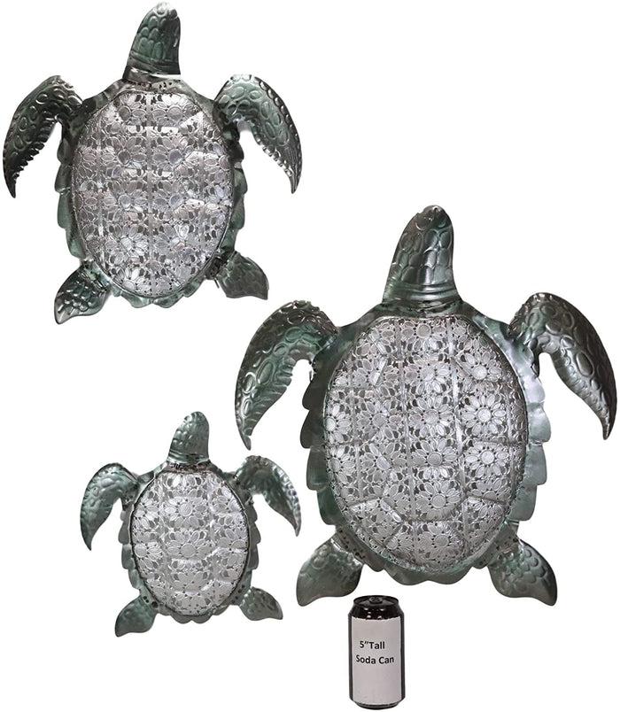 Ebros 3 Piece Galvanized Metal Swimming Sea Turtles Hanging Wall Decor Plaques