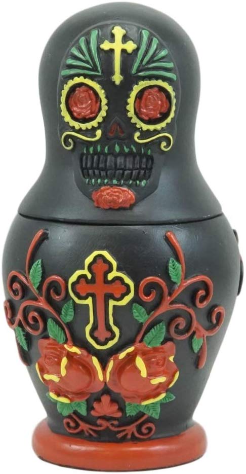 Ebros 3 Piece Set Black Sugar Skulls Nesting Dolls Matroyshka Babushka Figurines