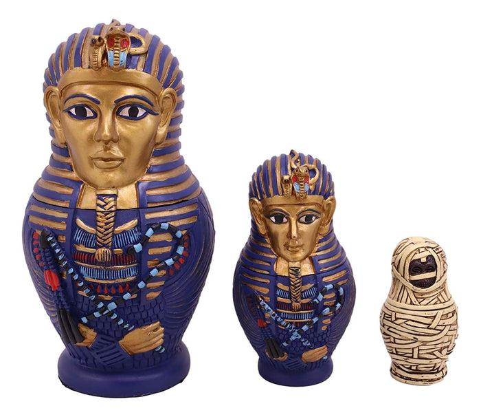 Ebros 3 Piece Set Pharaoh King TUT Sarcophagus Coffins with Mummy Nesting Doll Matroyshka Figurines 6" Tall