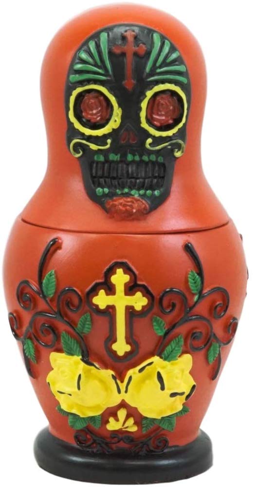 Ebros 3 Piece Set Red Sugar Skulls Nesting Dolls Matroyshka Babushka Figurines