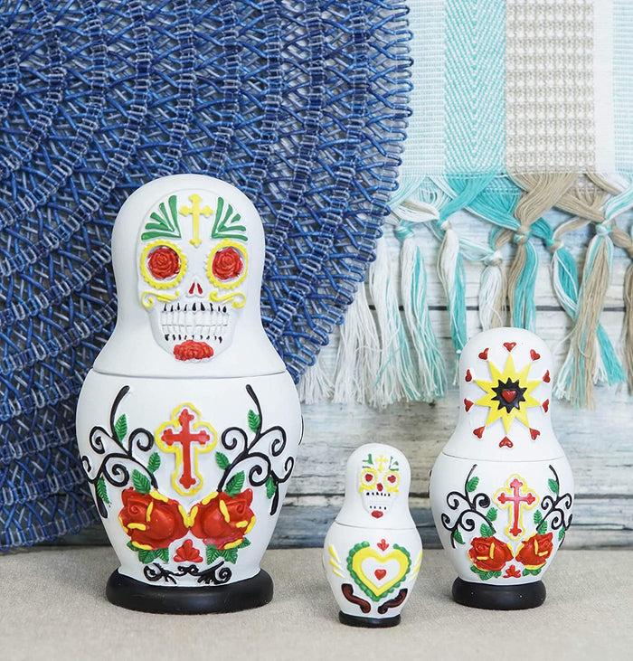 Ebros 3 Piece Set Sugar Skulls Nesting Dolls Matroyshka Babushka Figurines 6" H