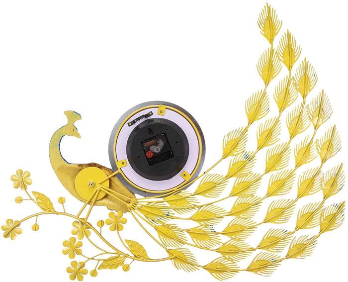 Ebros 30" Wide Large Iridescent Peacock Gold Plated Metal Wall Clock Analog Face