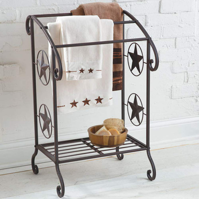 Ebros 31.25" Tall Aluminum Metal Vintage Western Stars Rustic Pedestal Floor Standing Towel Holder Rack Lone Star Decor 3 Tiered Bars And Racks For Towels Quilts