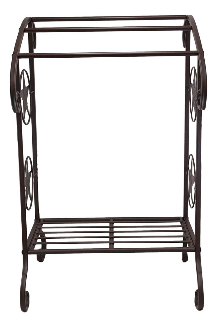 Ebros 31.25" Tall Aluminum Metal Vintage Western Stars Rustic Pedestal Floor Standing Towel Holder Rack Lone Star Decor 3 Tiered Bars And Racks For Towels Quilts
