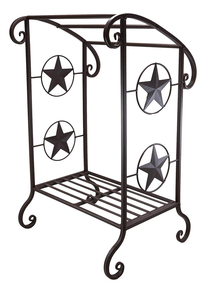 Ebros 31.25" Tall Aluminum Metal Vintage Western Stars Rustic Pedestal Floor Standing Towel Holder Rack Lone Star Decor 3 Tiered Bars And Racks For Towels Quilts