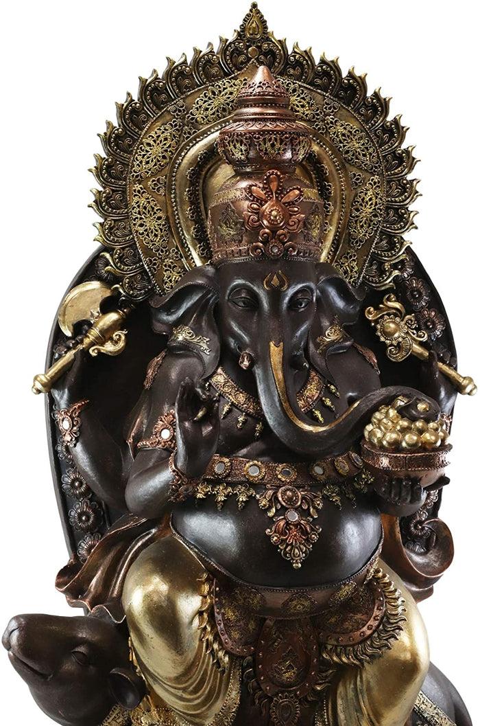 Ebros 34" Tall Large Hindu God Ganesha On Throne With Giant Mouse Figurine