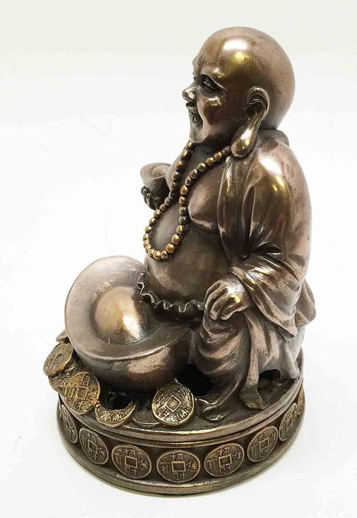 Ebros 4.25 Inch Lucky Buddha Bronze Finish Incense Burner Statue Figurine