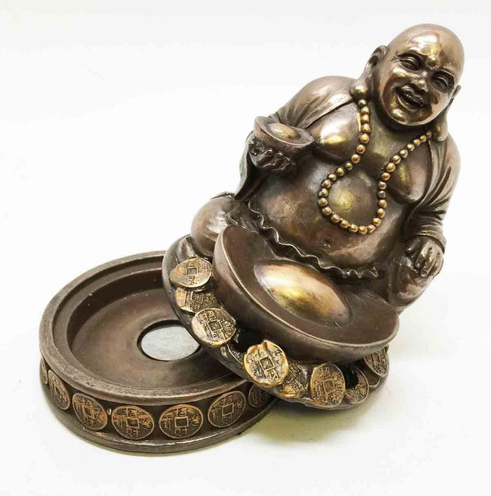 Ebros 4.25 Inch Lucky Buddha Bronze Finish Incense Burner Statue Figurine