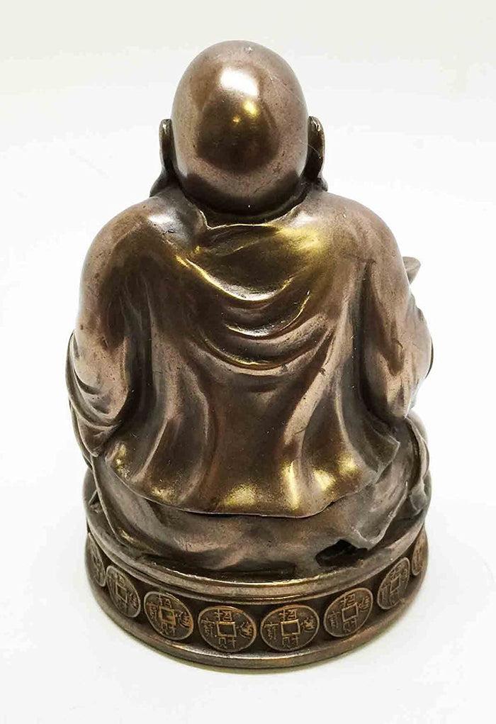 Ebros 4.25 Inch Lucky Buddha Bronze Finish Incense Burner Statue Figurine