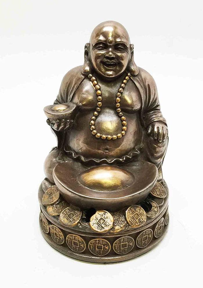 Ebros 4.25 Inch Lucky Buddha Bronze Finish Incense Burner Statue Figurine Ebros 4.25 Inch Lucky Buddha Bronze Finish Incense Burner Statue Figurine