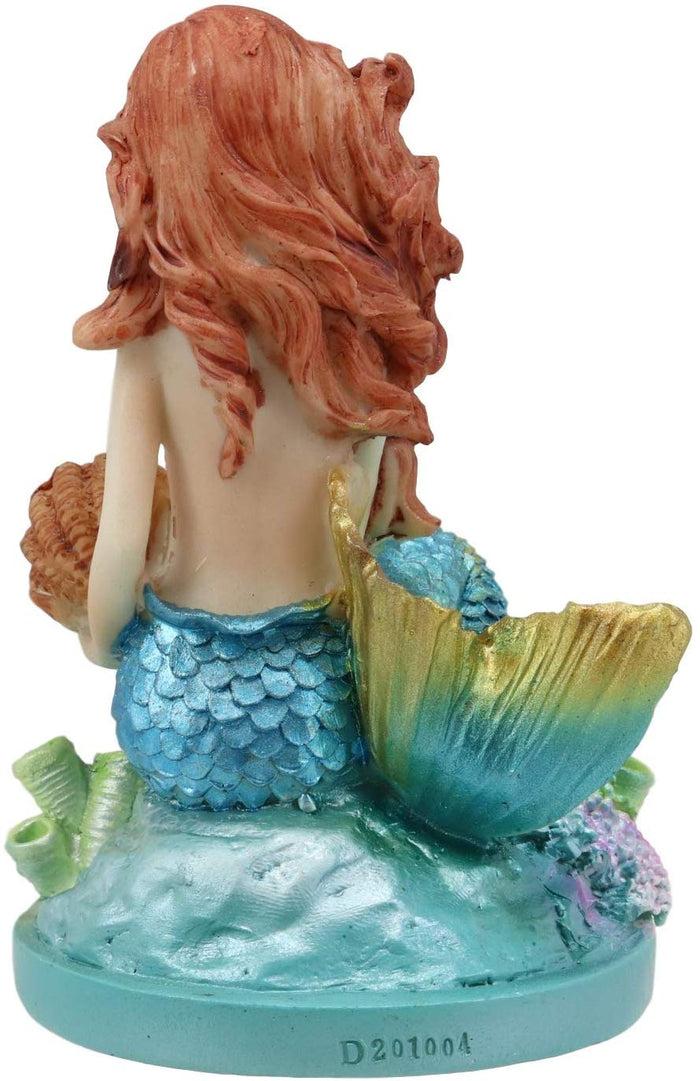 Ebros 4.5" Tall Colorful Nautical Ocean Mermaid Mergirl With Pearl Shell And Blue Tail Sitting On Corals Statue