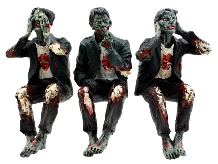 Ebros 4"H Wise Walking Dead Zombie See Hear Speak No Evil Figurine Set Shelf Sitters