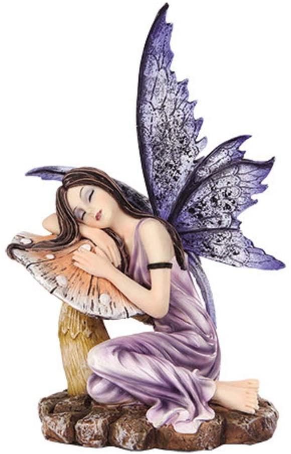 Ebros 5.25 Inch Fairyland Purple Fairy Sleeping On Mushroom Statue Figurine