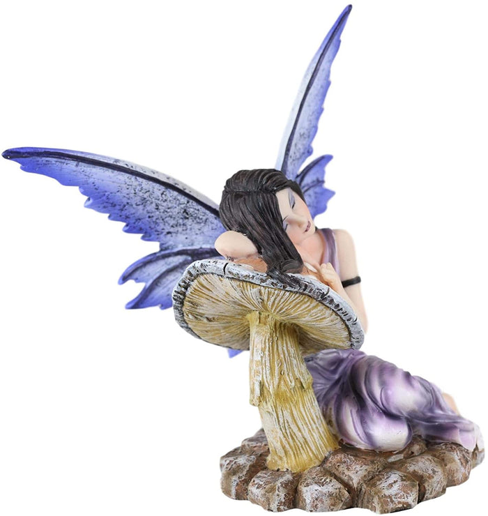 Ebros 5.25 Inch Fairyland Purple Fairy Sleeping On Mushroom Statue Figurine