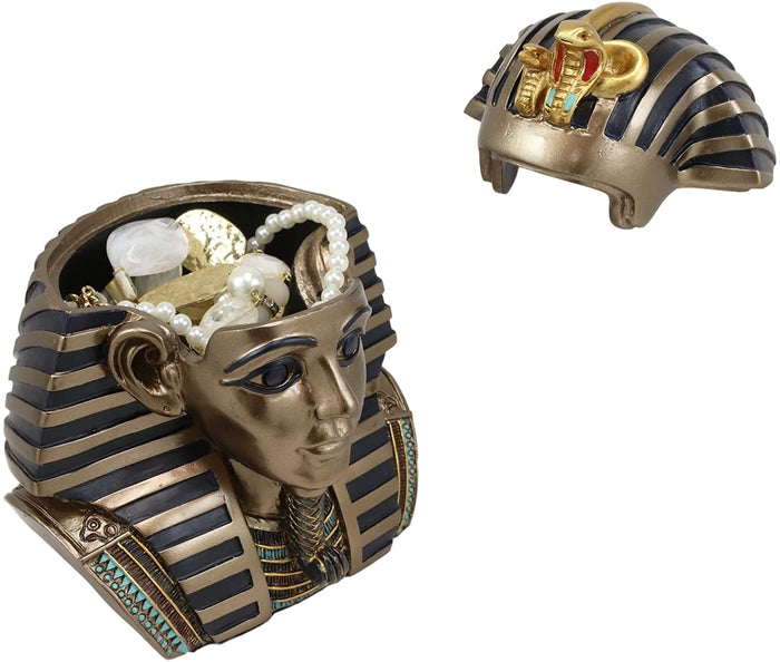 Ebros 5.5 Inch Tall Ancient Egypt King Tut Head Box Pharaoh Keepsake Trinket Jew