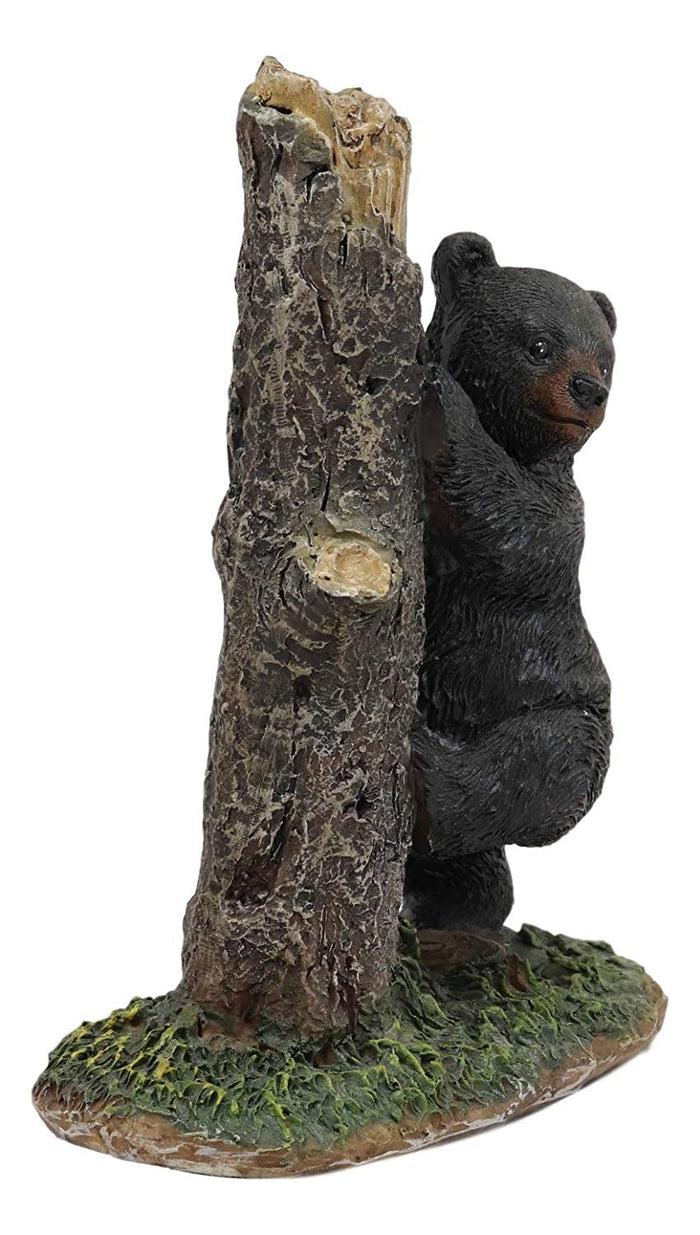Ebros 5.5" Tall Realistic Black Bear Climbing Tree Trunk Statue Rustic Wildlife