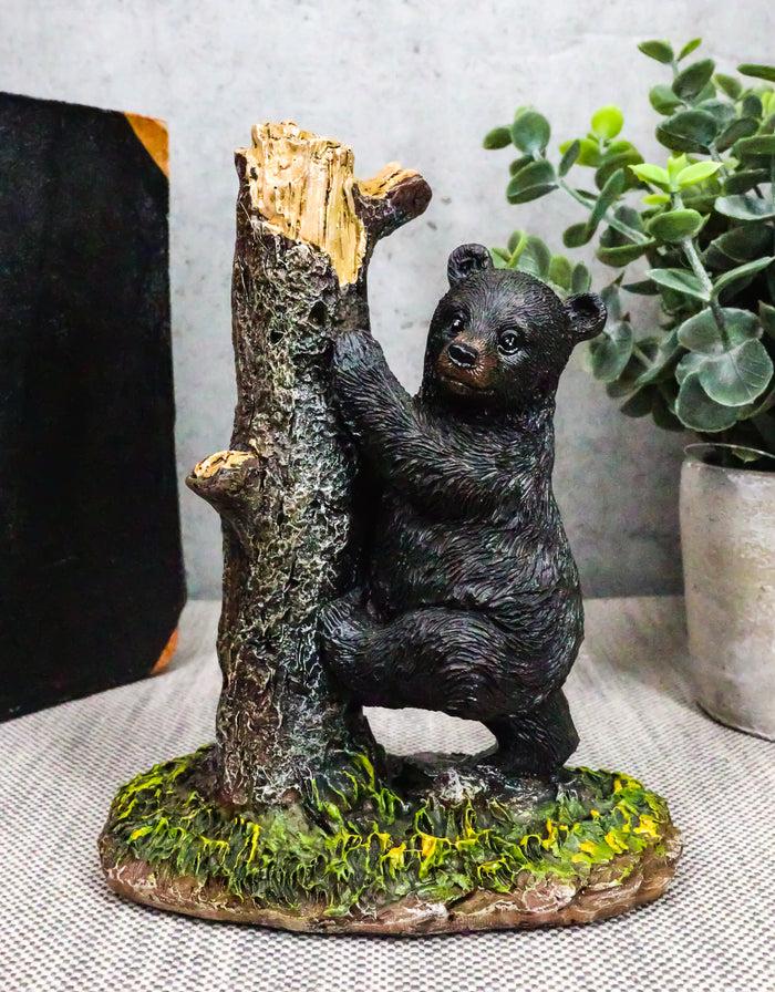 Ebros 5.5" Tall Realistic Black Bear Climbing Tree Trunk Statue Rustic Wildlife