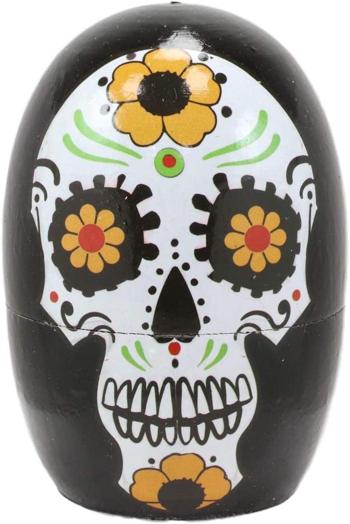 Ebros 5 Piece Set Colorful Sugar Skulls Nesting Dolls Matroyshka Wooden Figurine