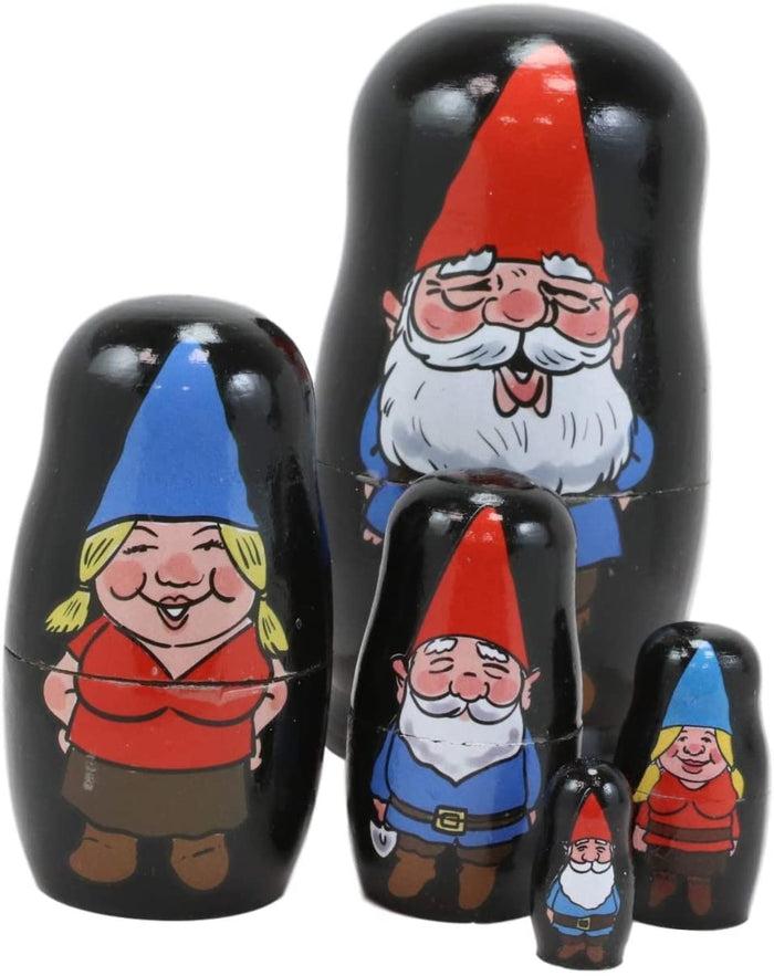 Ebros 5 Piece Set Gnomes W/ Family Nesting Dolls Matroyshka Wooden Figurine 4.5"