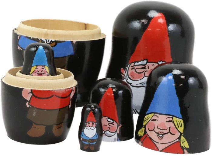 Ebros 5 Piece Set Gnomes W/ Family Nesting Dolls Matroyshka Wooden Figurine 4.5"