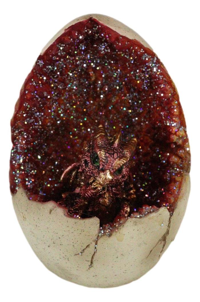 Ebros 5" Tall Red Hatchling Wyrmling Dragon In Crystal Quartz Geode Egg Figurine With Colorful LED Night Light
