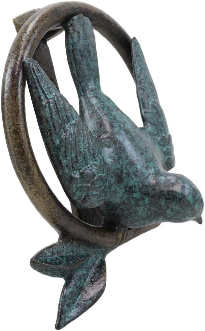 Ebros 6.25" Tall Aluminum Dove Perching On Celtic Claddagh Ring Door Knocker