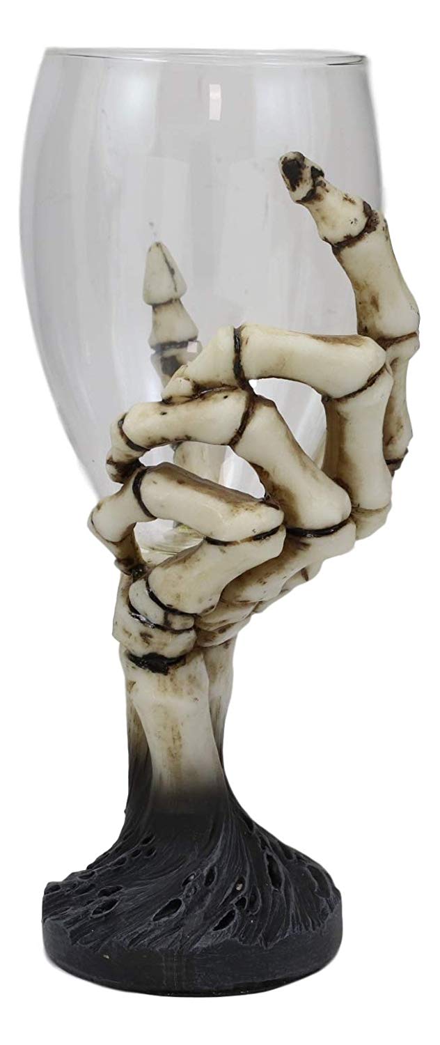 Ebros 6.5"High Gothic Macabre Potion Bone Skeleton Hand Wine Goblet Glass Drink Chalice For All Beverage Halloween Party Hosting Of Morbid Collection Underworld Skulls Skeletons And Horror Bones Decor