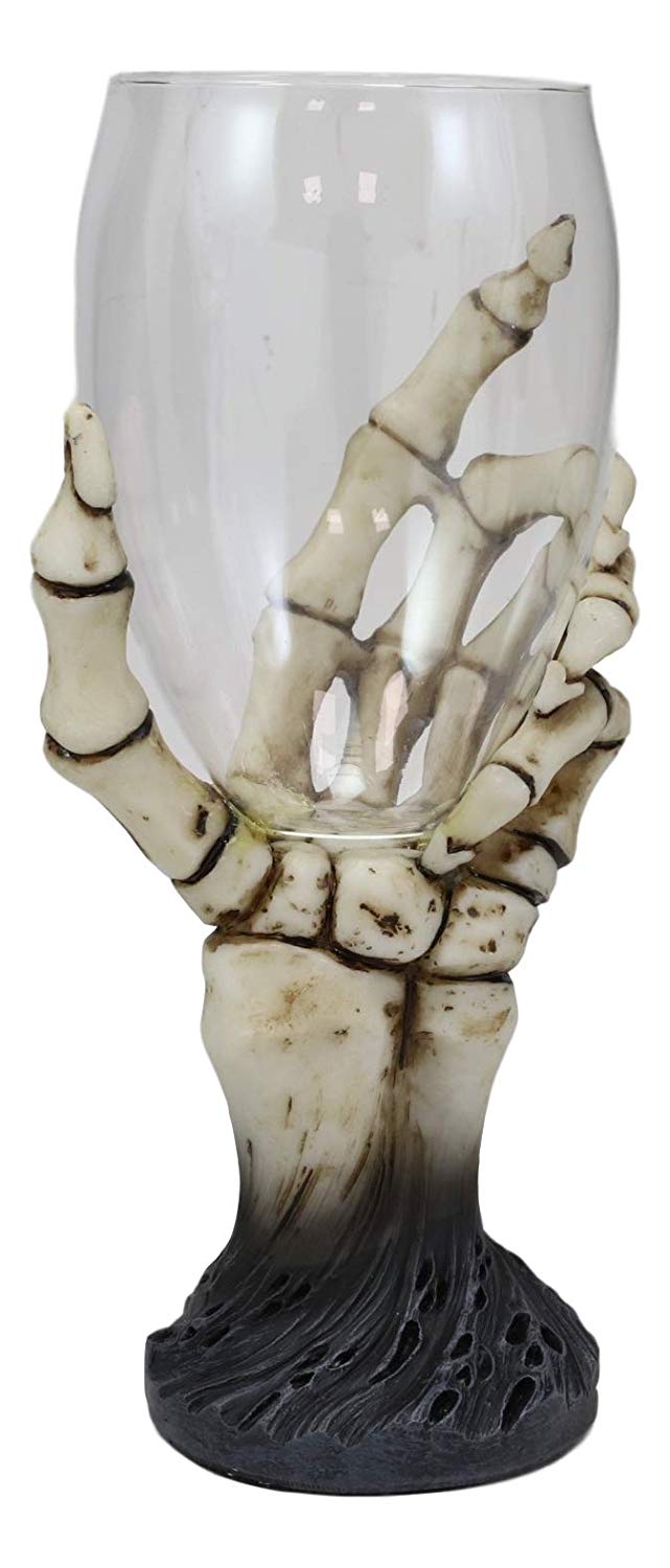 Ebros 6.5"High Gothic Macabre Potion Bone Skeleton Hand Wine Goblet Glass Drink Chalice For All Beverage Halloween Party Hosting Of Morbid Collection Underworld Skulls Skeletons And Horror Bones Decor