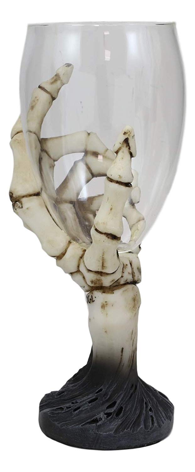 Ebros 6.5"High Gothic Macabre Potion Bone Skeleton Hand Wine Goblet Glass Drink Chalice For All Beverage Halloween Party Hosting Of Morbid Collection Underworld Skulls Skeletons And Horror Bones Decor