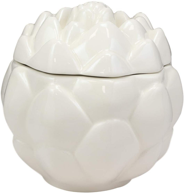 Ebros 6"D Ceramic White Artichoke Condiments Container With Lid Dipping Sauce
