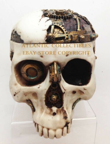 Ebros 7.25 Inch Mechanical Steampunk Open Skull Decorative Box Statue Figurine