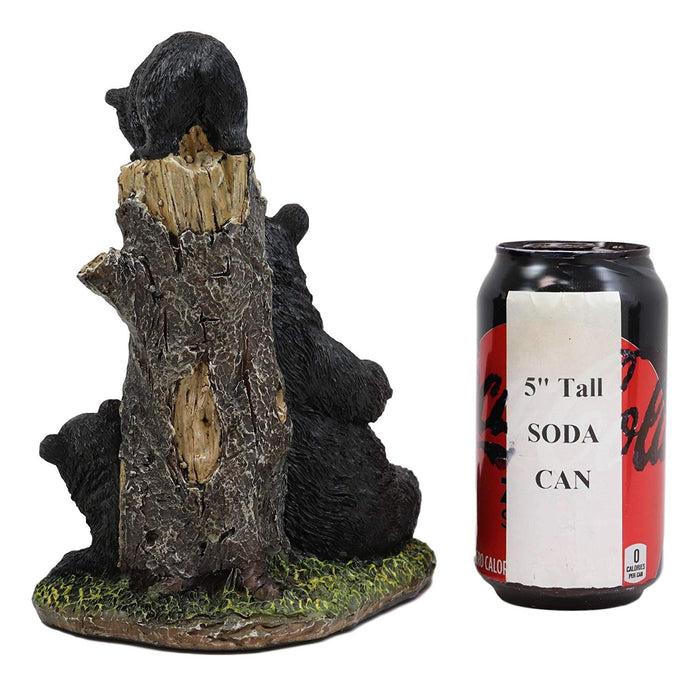 Ebros 7.5"H Rustic Forest Mother Black Bear With 2 Playful Cubs By Tree Stump Statue