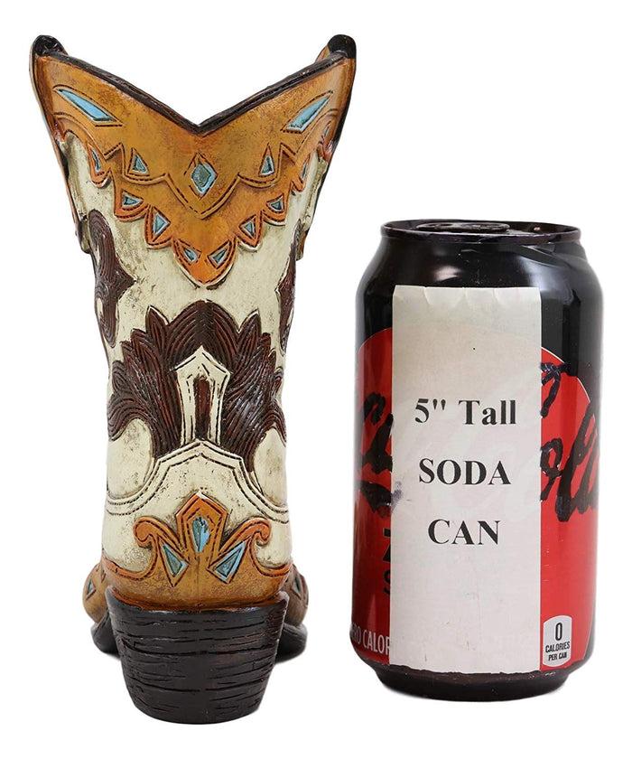 Ebros 7"H Rustic Western Cowboy Taupe Boot Figurine Stationery Holder Flower Vase