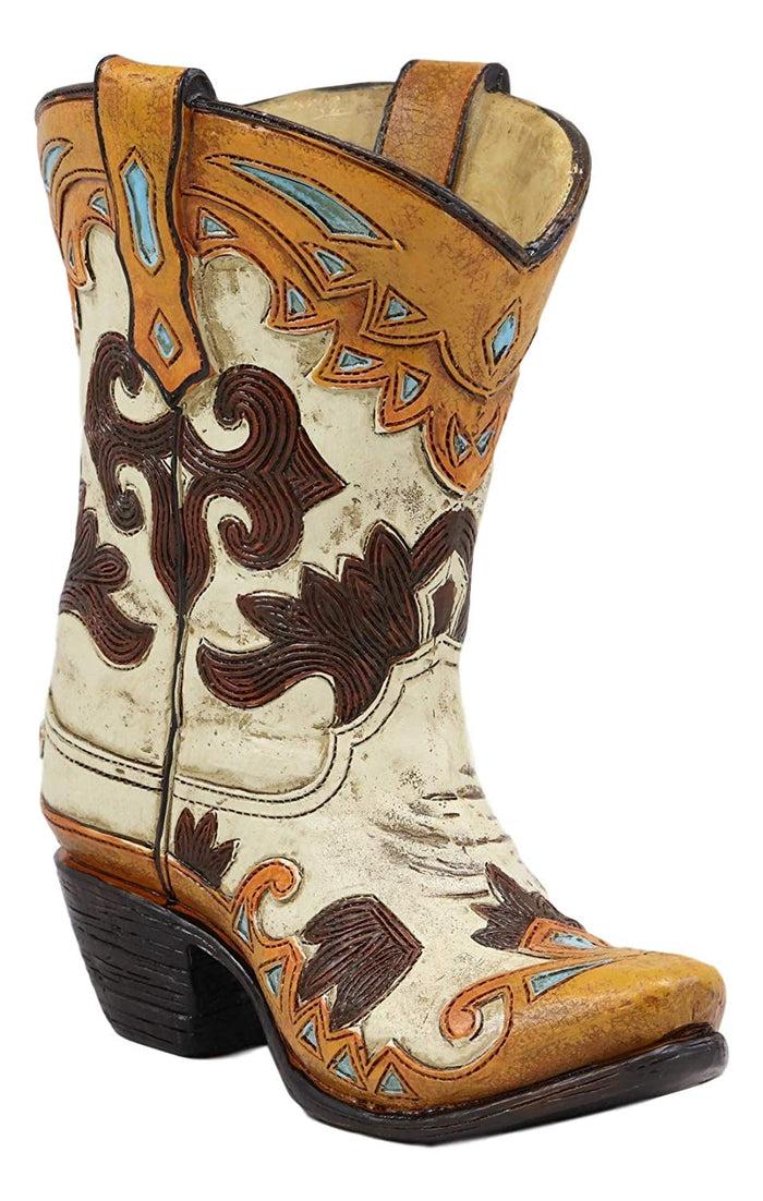 Ebros 7"H Rustic Western Cowboy Taupe Boot Figurine Stationery Holder Flower Vase