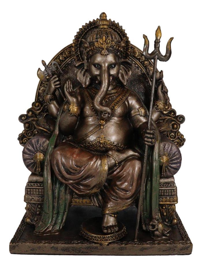 Ebros 8.25 Inch Ganesha On Throne Mythological Indian Resin Statue Figurine