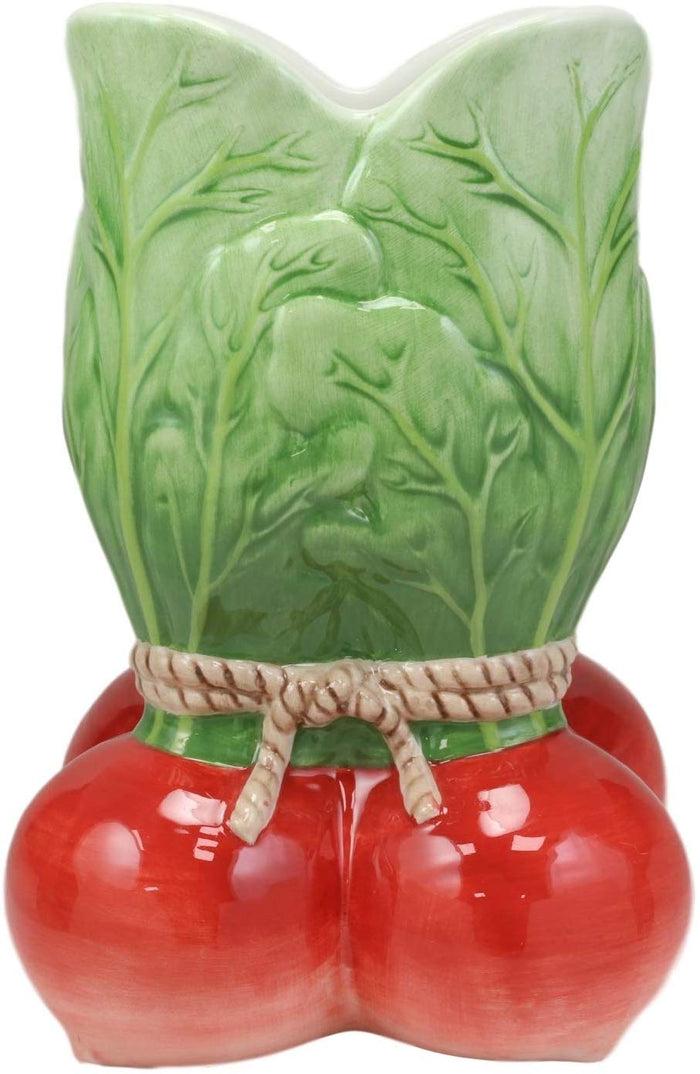 Ebros 8.25" Tall Ceramic Radish Root Bunch Flower Vase Kitchen Utensils Holder