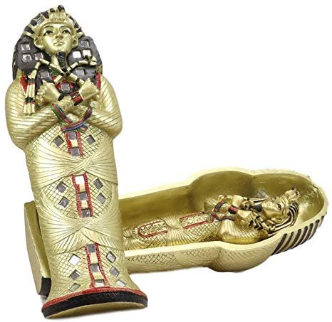Ebros 8.25" Tall Egyptian Golden Pharaoh King TUT Sarcophagus Coffin With Mummy