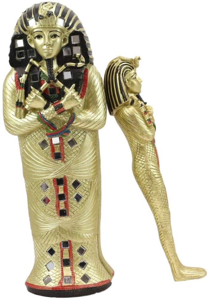 Ebros 8.25" Tall Egyptian Golden Pharaoh King TUT Sarcophagus Coffin With Mummy