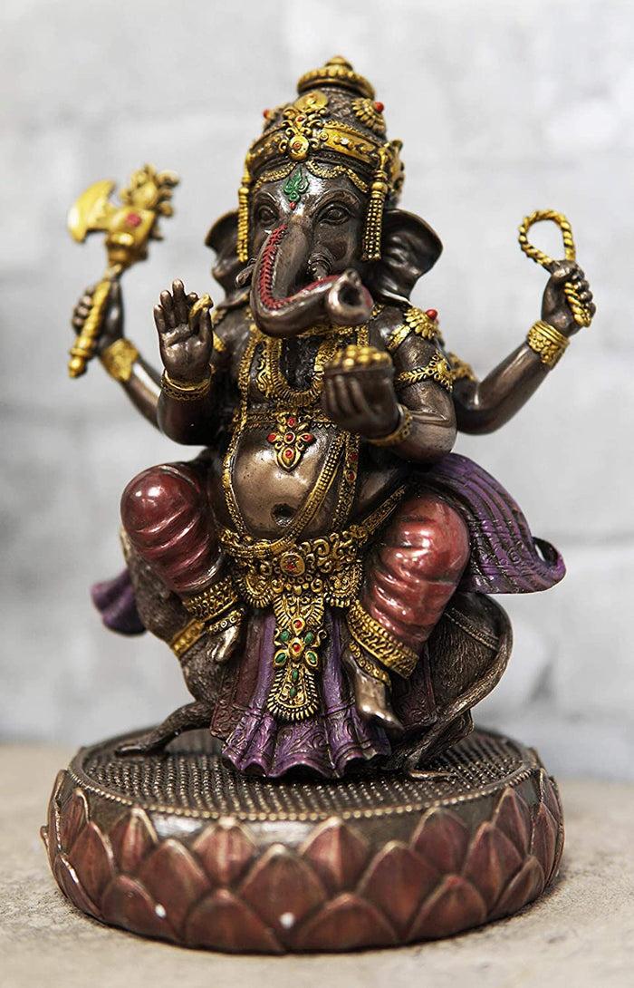 Ebros 8.25" Tall Hindu Supreme God Dancing Ganesha Chaturthi On Lotus Statue
