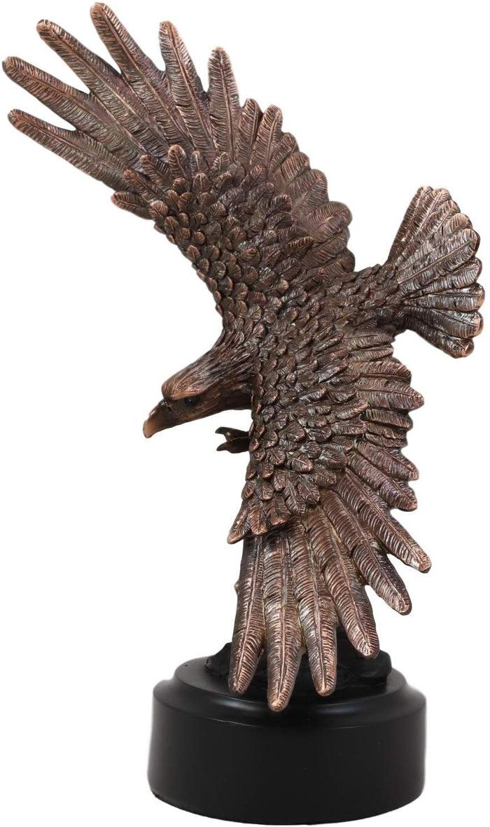Ebros 9.25" Tall Wings Of Glory Swooping Broad Winged Bald Eagle By Cliff Rocks Statue Bronze Electroplated Resin Figurine With Base USA Patriotic Home And Office Decor Flying Wild Life Eagles