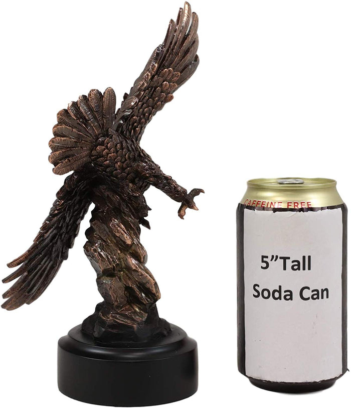Ebros 9.25" Tall Wings Of Glory Swooping Broad Winged Bald Eagle By Cliff Rocks Statue Bronze Electroplated Resin Figurine With Base USA Patriotic Home And Office Decor Flying Wild Life Eagles