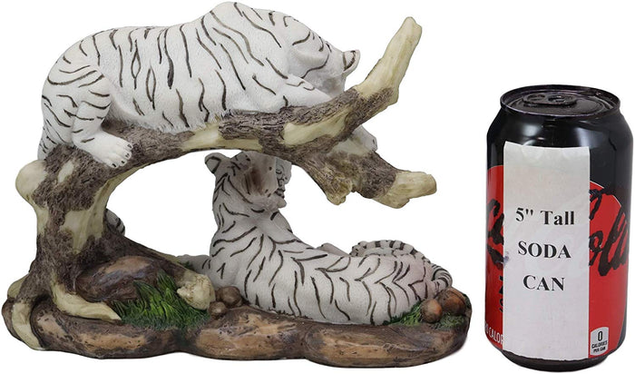 Ebros 9.25" Wide Albino Bengal White Tiger Couple Playing By Curved Tree Branch Statue As Predator Forest Tigers Giant Cats Jungle Frolic Decorative Figurine Perfect For Shelves Desktops Accent