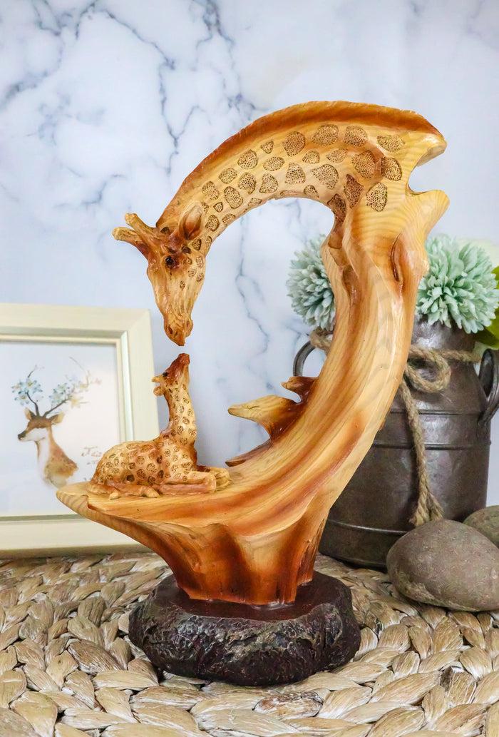 Ebros 9.5"H Wildlife Safari Giraffe Family Scene Decorative Faux Wood Figurine