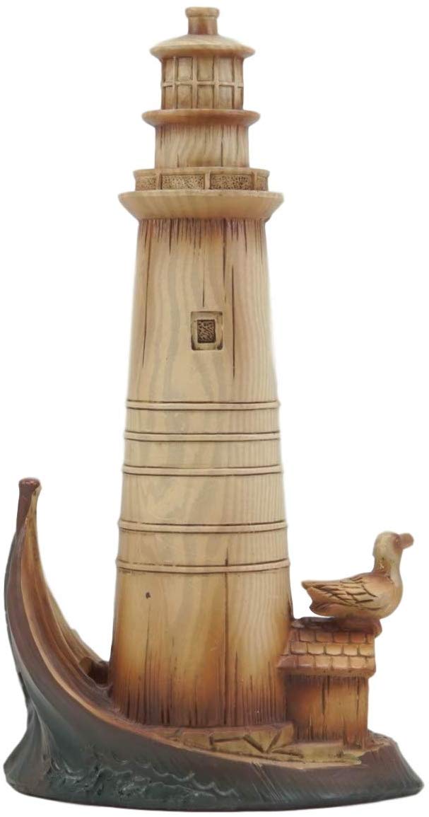 Ebros 9"H Nautical Lighthouse On A Giant Boat Deck With A Seagull Statue